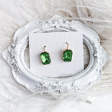 Peridot green crystal gold emerald cut drop earrings - House of Hats