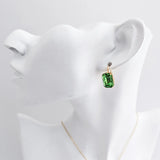Peridot green crystal gold emerald cut drop earrings - House of Hats