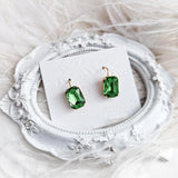 Peridot green crystal gold emerald cut drop earrings - House of Hats