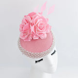 Pink beaded flower fascinator hat - House of Hats