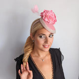 Pink beaded flower fascinator hat - House of Hats