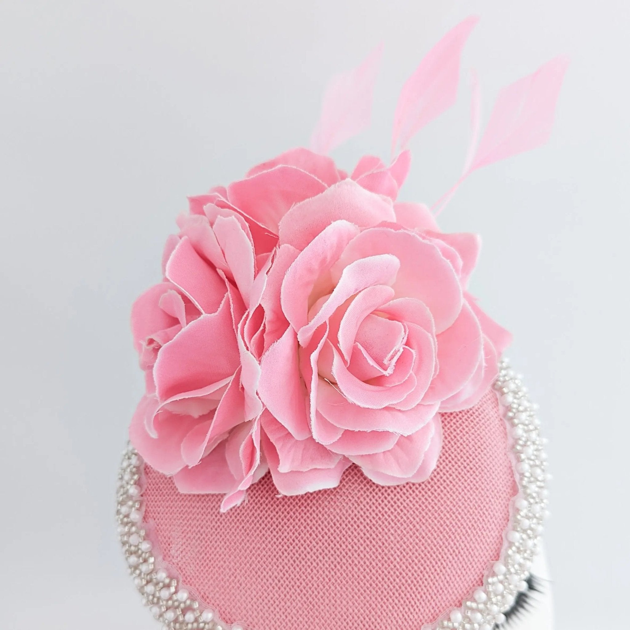 Pink beaded flower fascinator hat - House of Hats