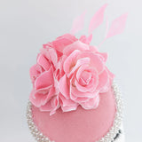 Pink beaded flower fascinator hat - House of Hats