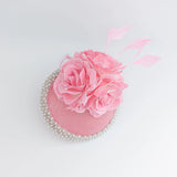 Pink beaded flower fascinator hat - House of Hats