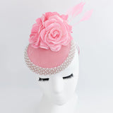 Pink beaded flower fascinator hat - House of Hats
