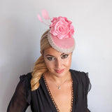 Pink beaded flower fascinator hat - House of Hats