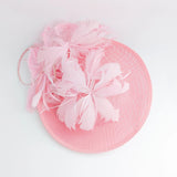 Pink large feather saucer disc fascinator hat - House of Hats