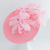 Pink large feather saucer disc fascinator hat - House of Hats