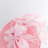 Pink large feather saucer disc fascinator hat - House of Hats