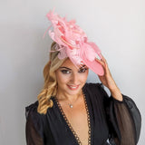 Pink large feather saucer disc fascinator hat - House of Hats