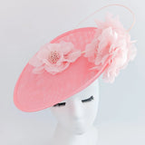 Pink large flower saucer disc fascinator hat - House of Hats