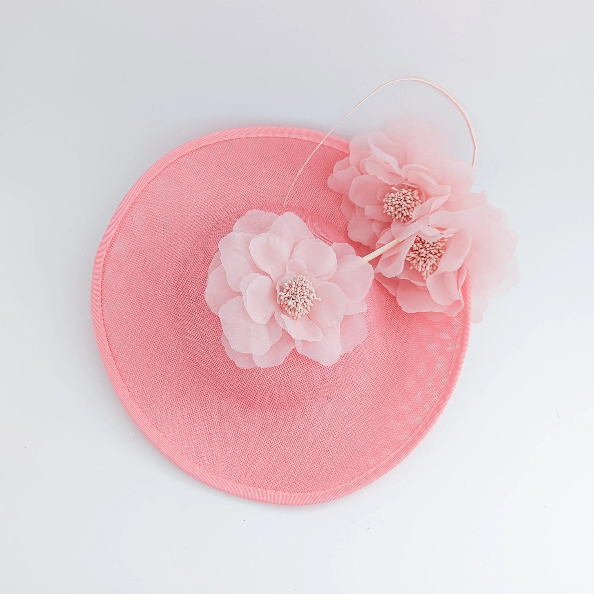 Pink large flower saucer disc fascinator hat - House of Hats