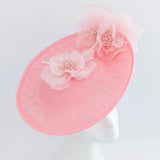 Pink large flower saucer disc fascinator hat - House of Hats