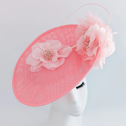 Pink large flower saucer disc fascinator hat - House of Hats