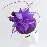 Plum and cadbury purple feather fascinator hat - House of Hats