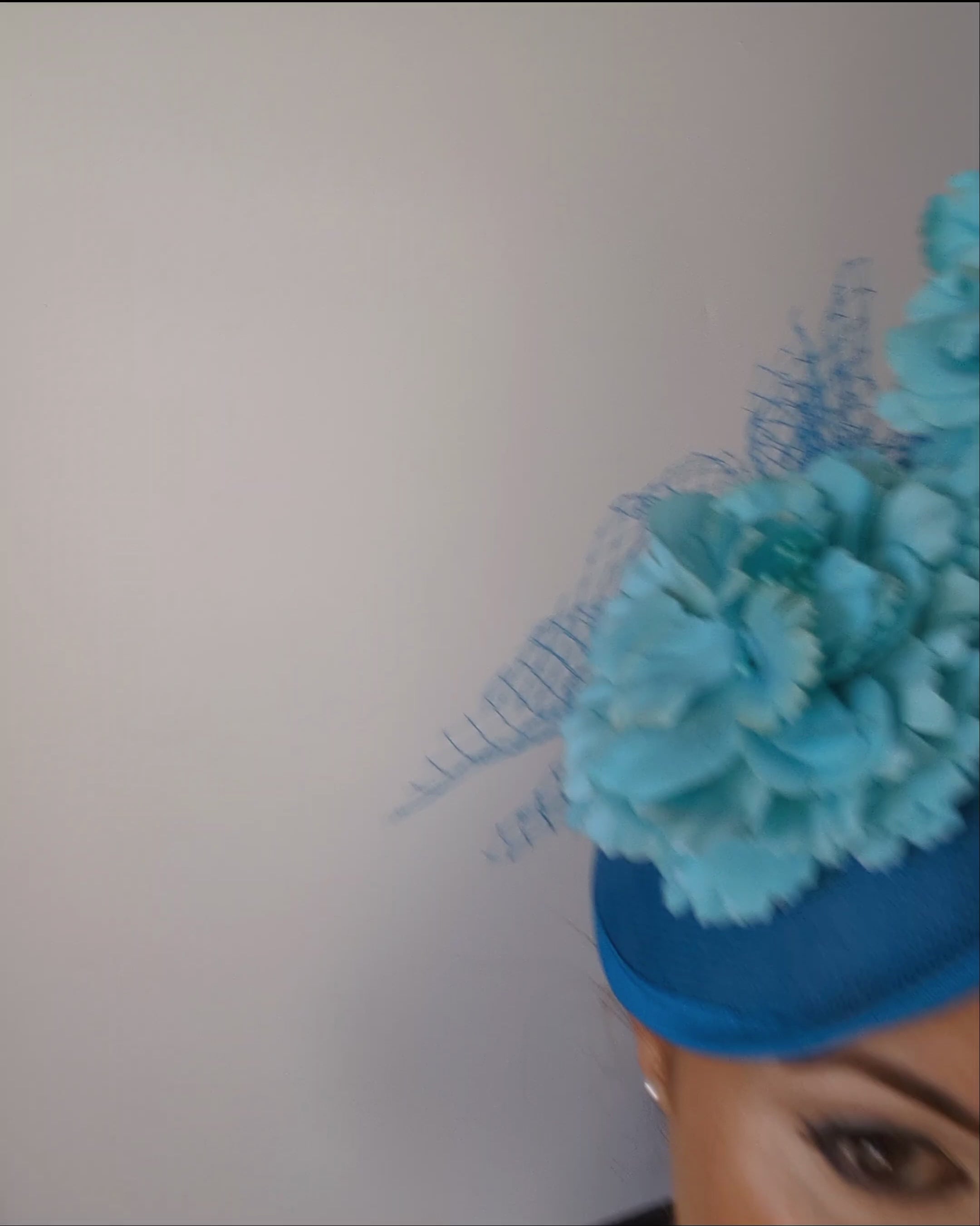 Sea blue flower fascinator disc saucer hat