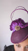 Dark plum purple flower disc saucer fascinator hat