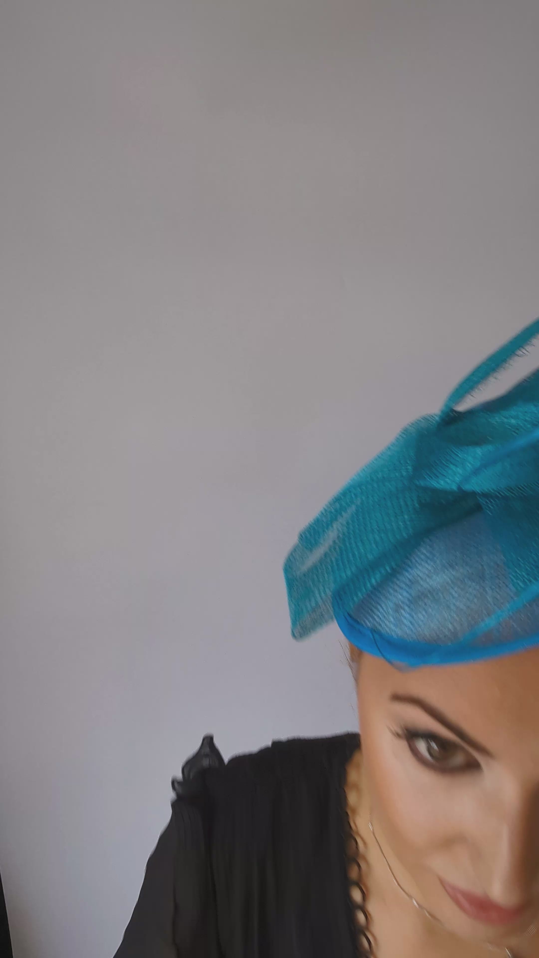 Dark aqua cornflower blue disc saucer fascinator hat