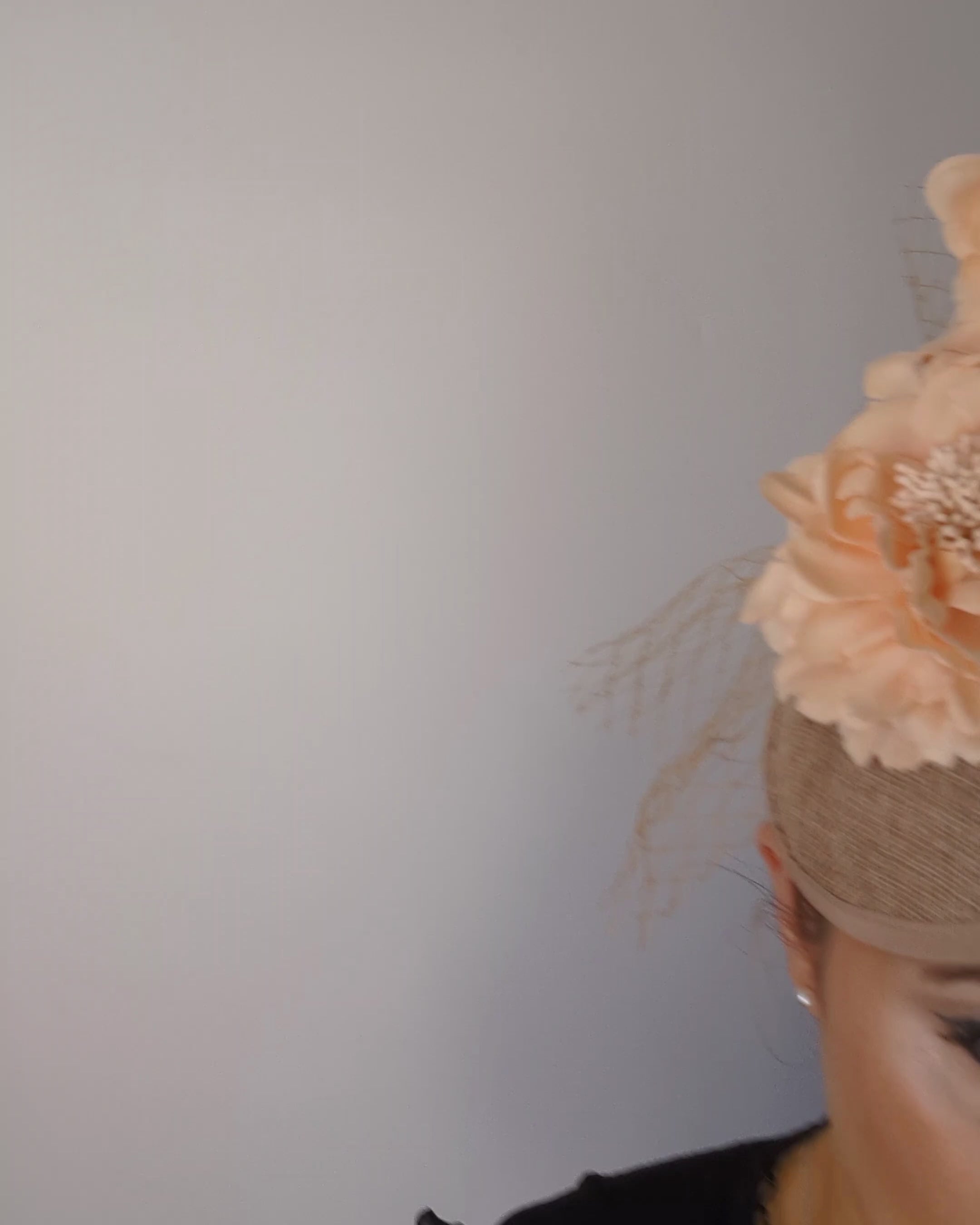 Caramel beige flower fascinator disc saucer hat