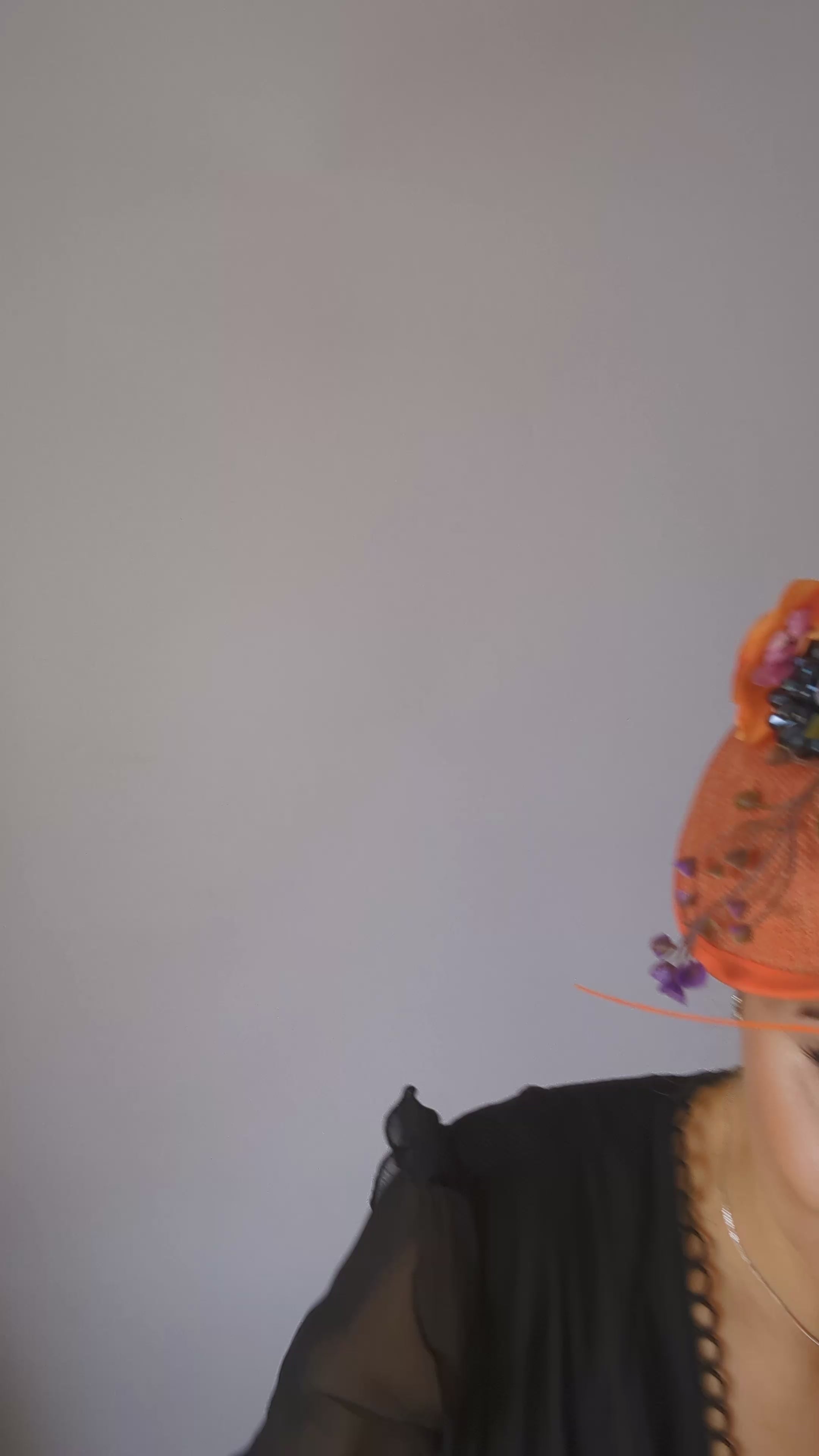 Orange and purple flower fascinator disc saucer hat