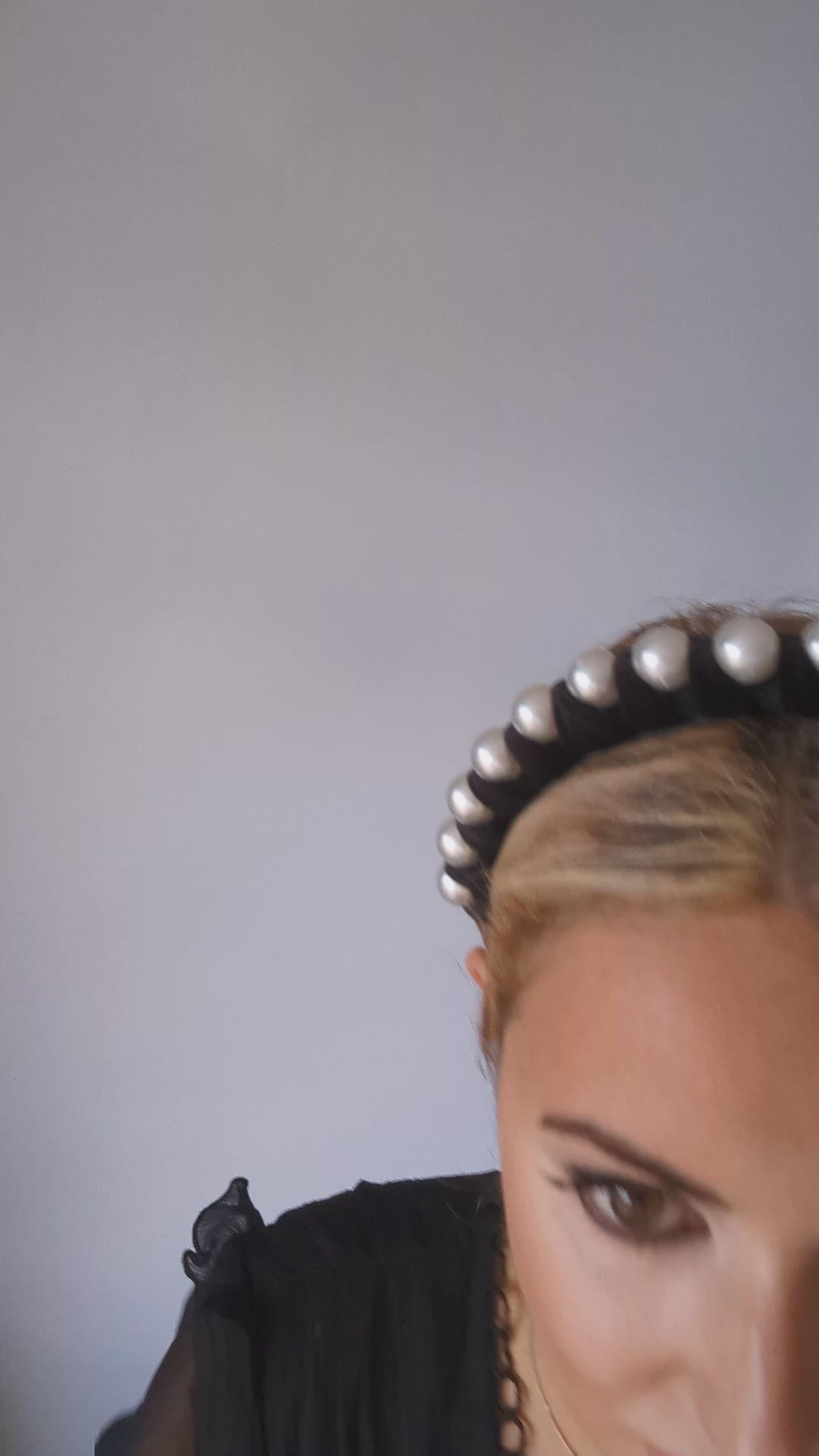 Black large pearl ruched velvet headband fascinator