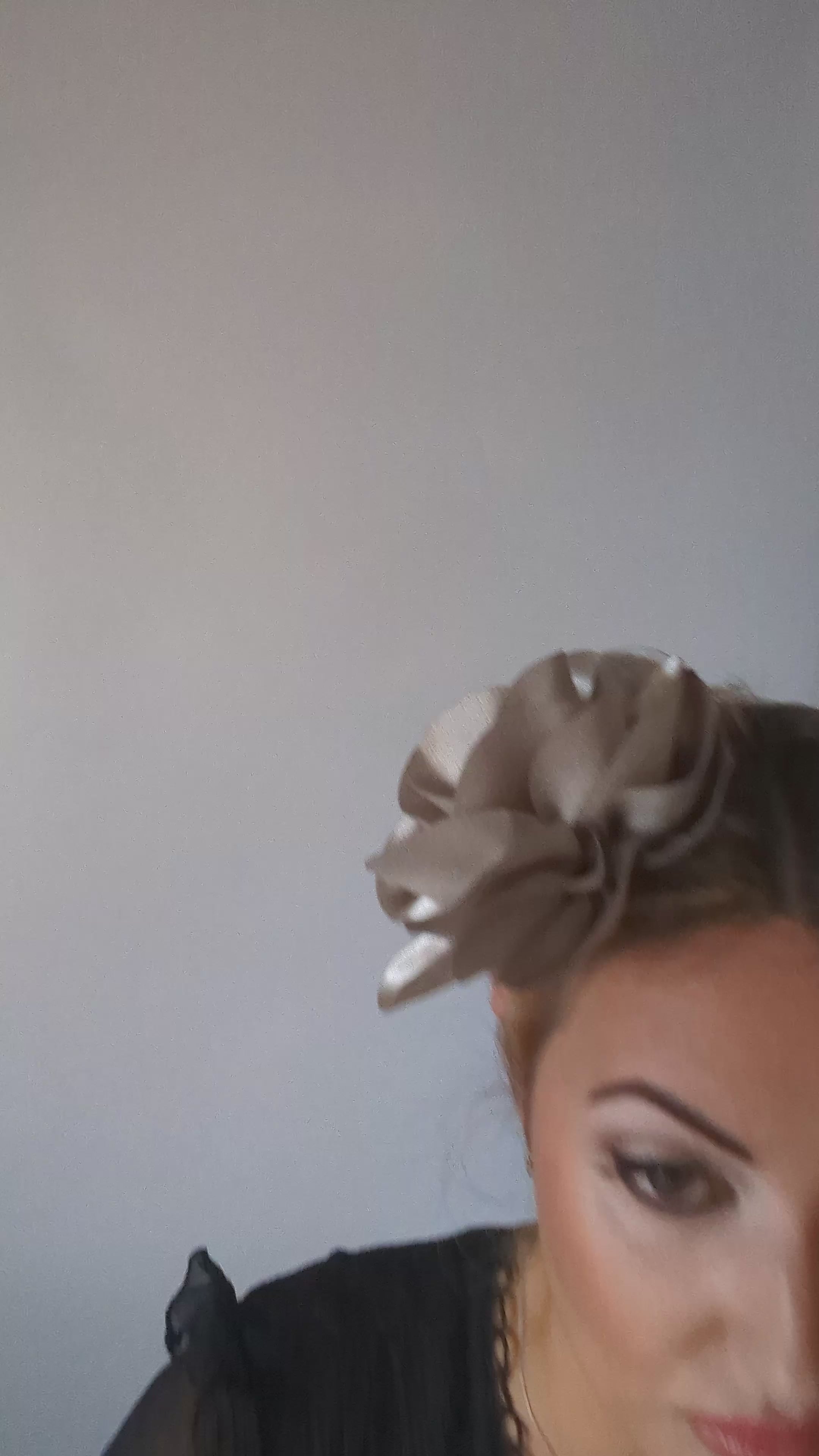 Silver satin rose fascinator hat