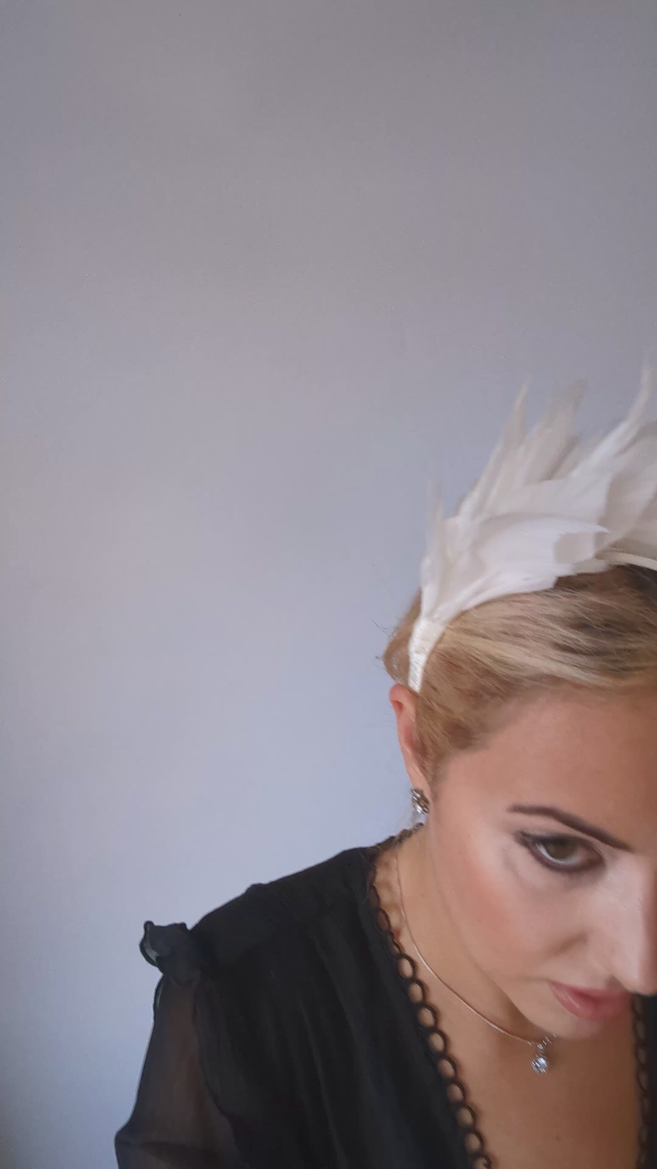 Off White feather satin headband fascinator