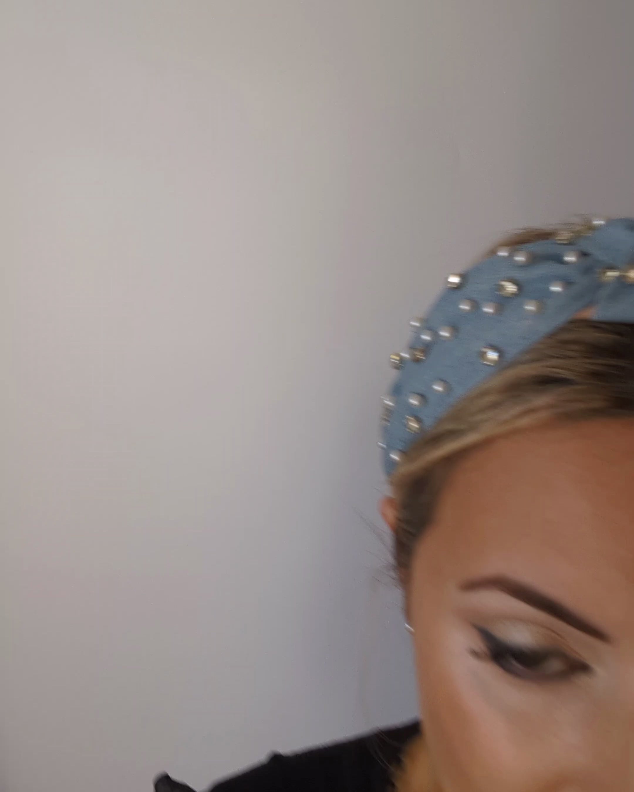 Light denim crystal pearl knot headband fascinator