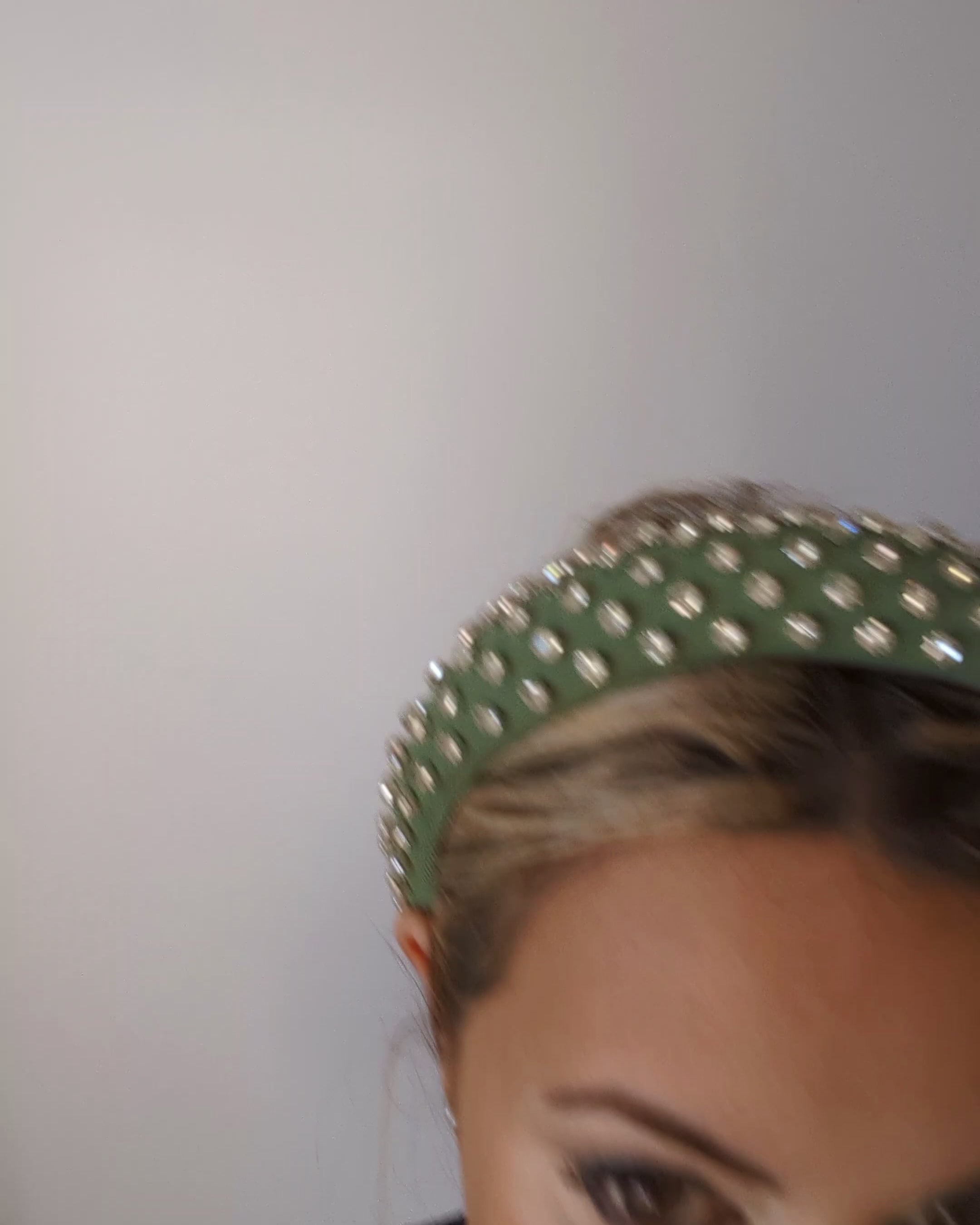 Dark sage green crystal padded headband fascinator