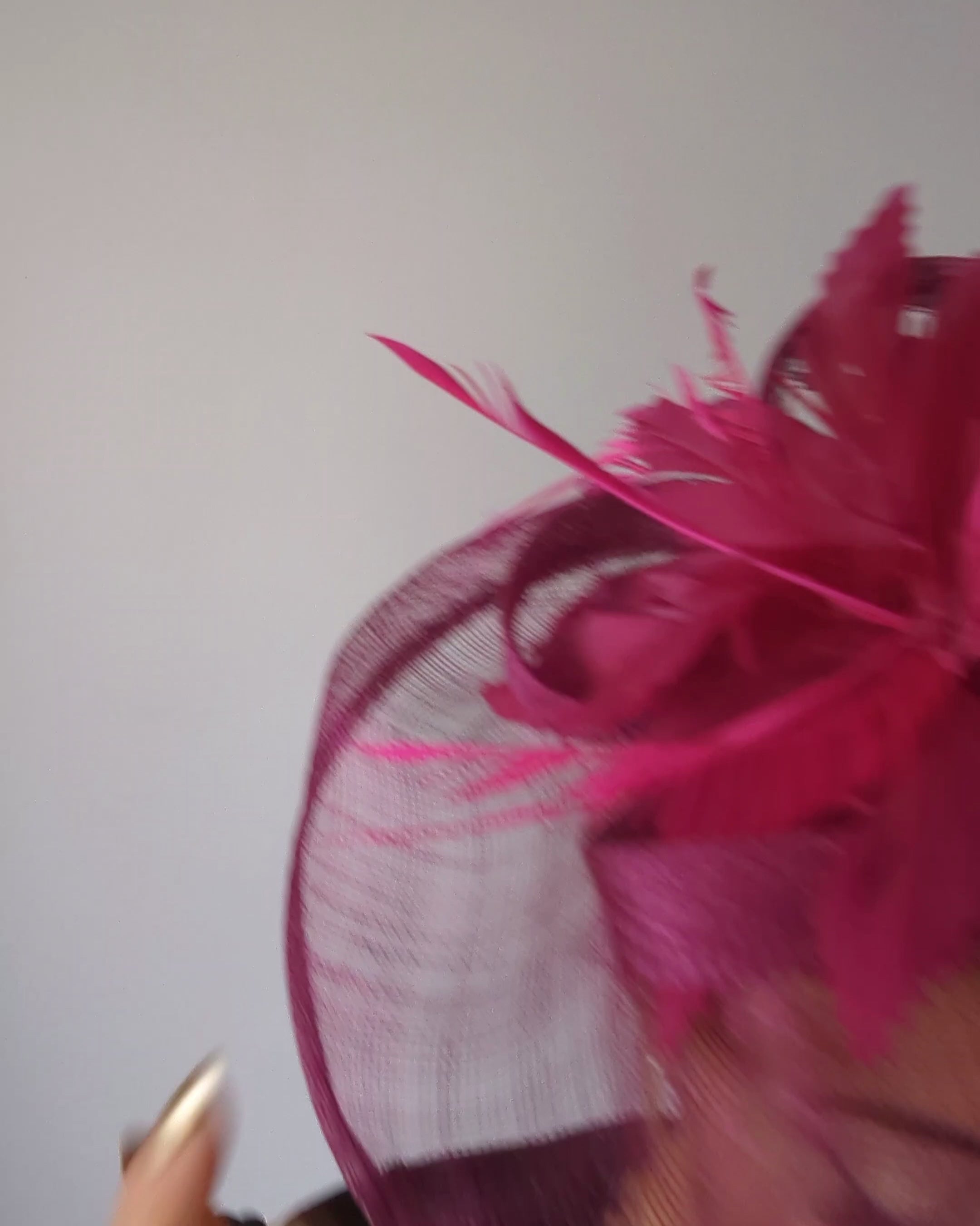 Magenta pink feather large teardrop fascinator hat