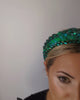 Emerald green crystal padded satin headband fascinator