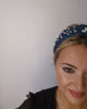 Dark denim crystal pearl knot headband fascinator