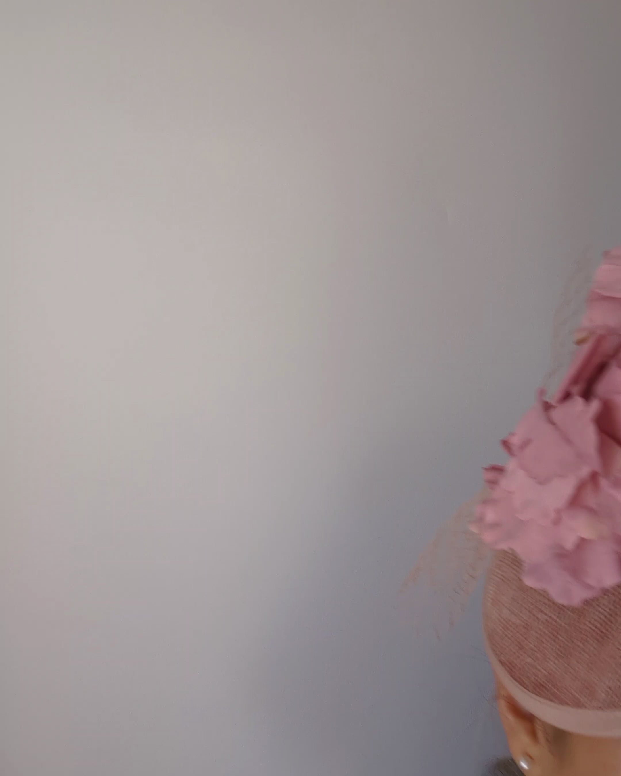 Blush pink flower fascinator disc saucer hat