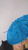 Sea blue large feather saucer disc fascinator hat