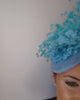 Light cornflower blue flower feather disc saucer fascinator hat