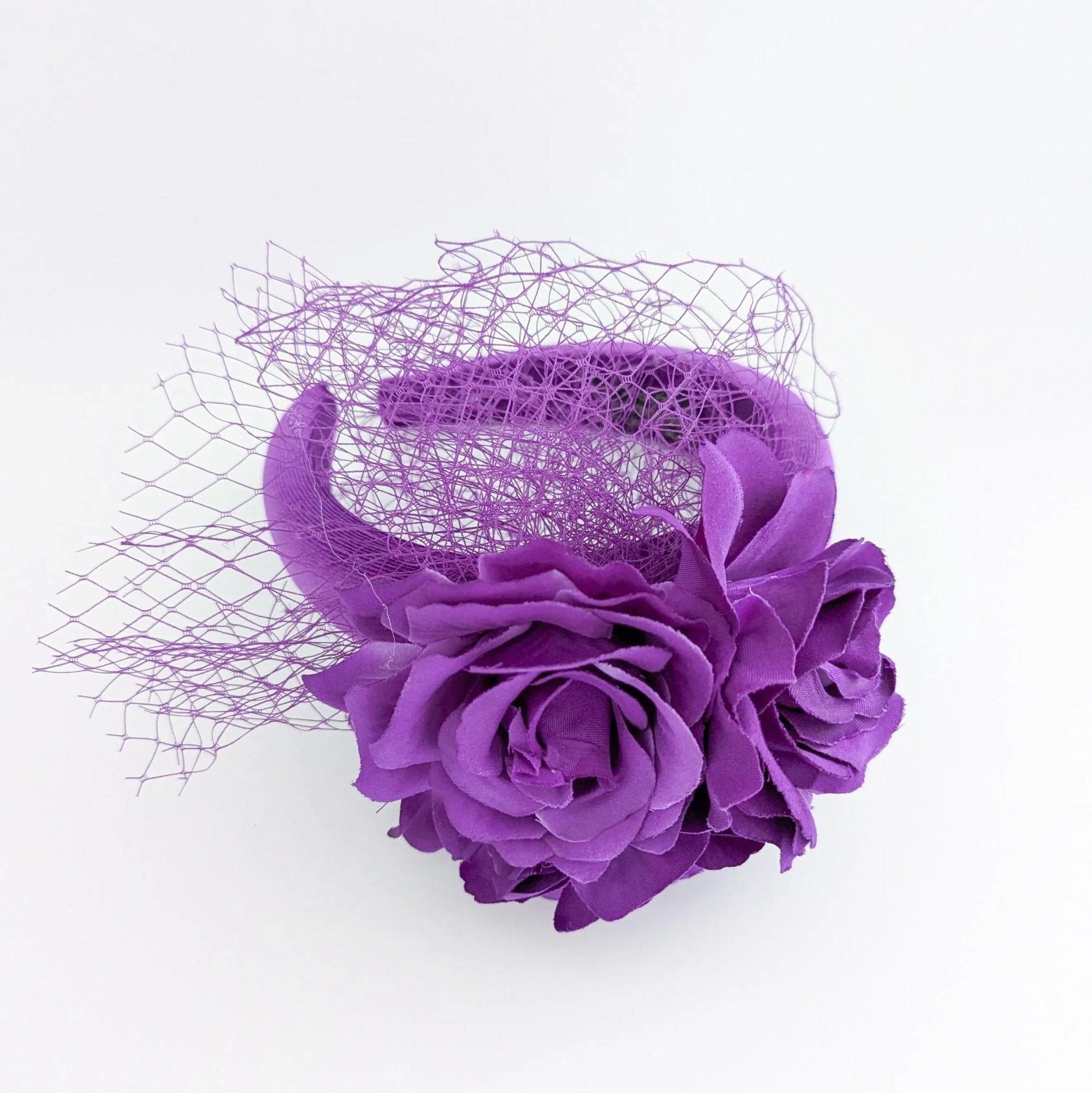 Purple flower padded velvet headband fascinator - House of Hats