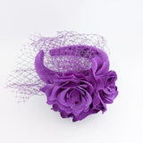 Purple flower padded velvet headband fascinator - House of Hats
