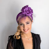 Purple flower padded velvet headband fascinator - House of Hats