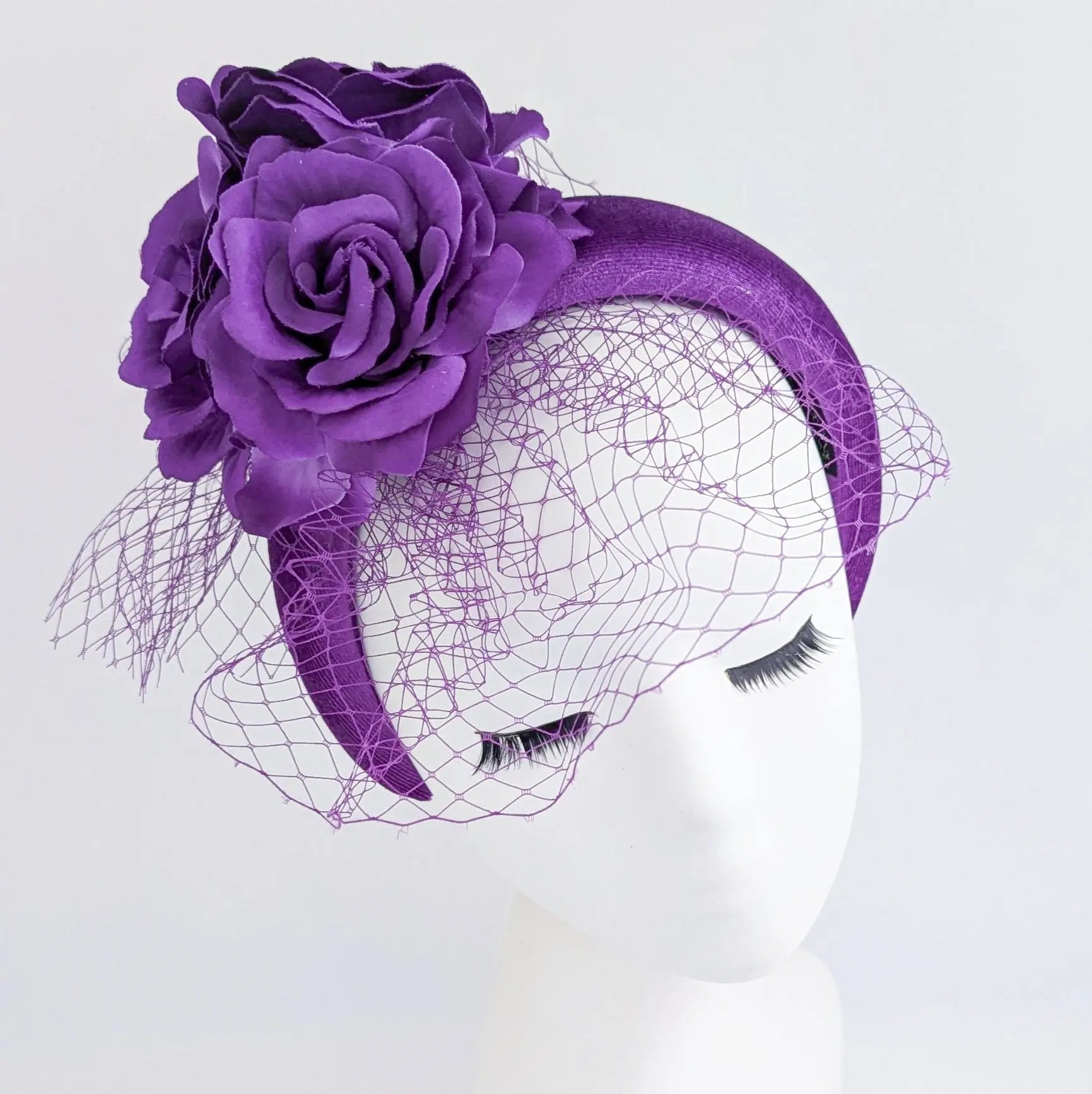 Purple flower padded velvet headband fascinator - House of Hats