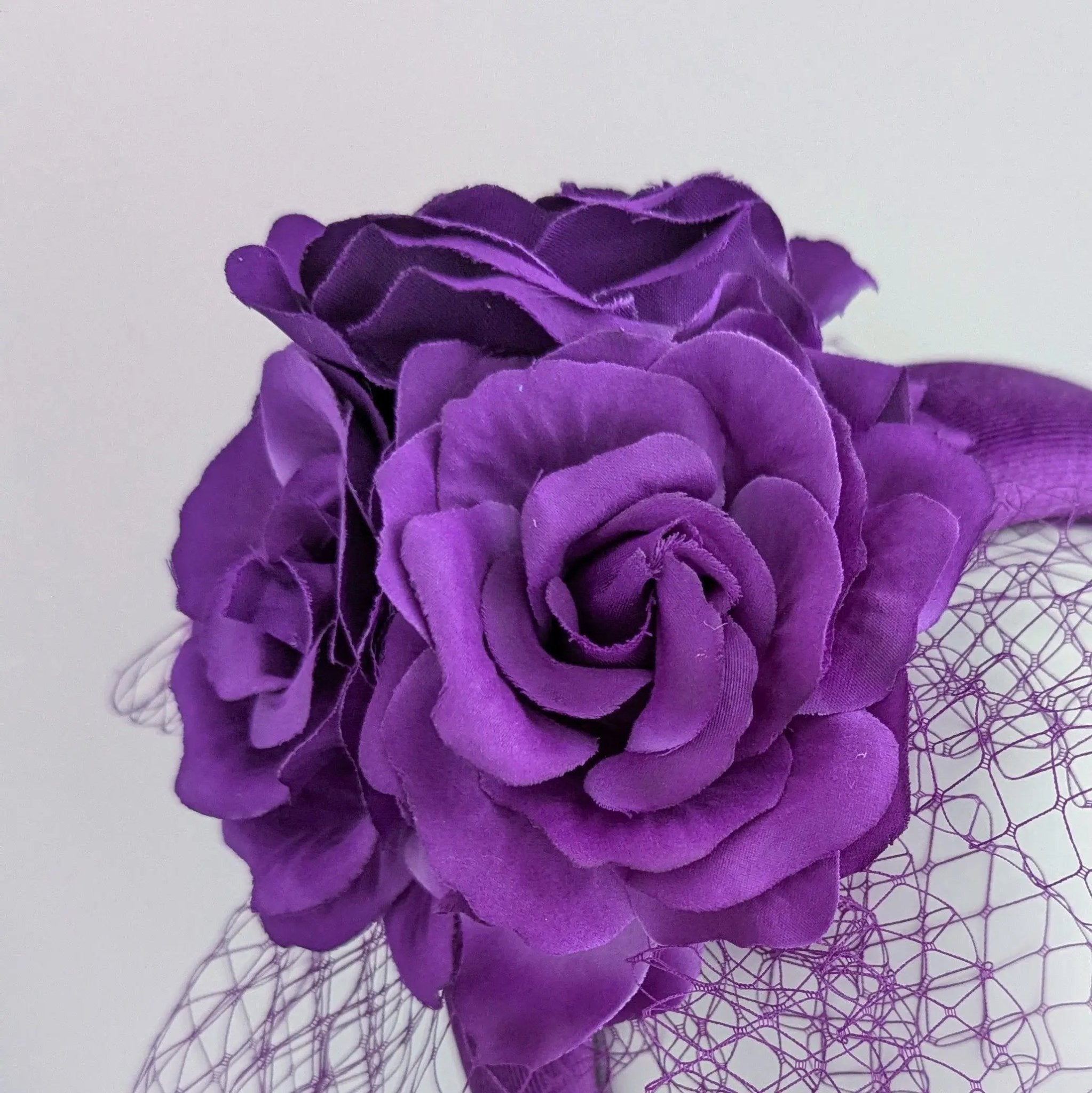 Purple flower padded velvet headband fascinator - House of Hats