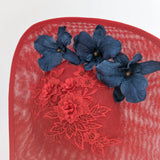 Red and navy large teardrop flower fascinator hat - House of Hats