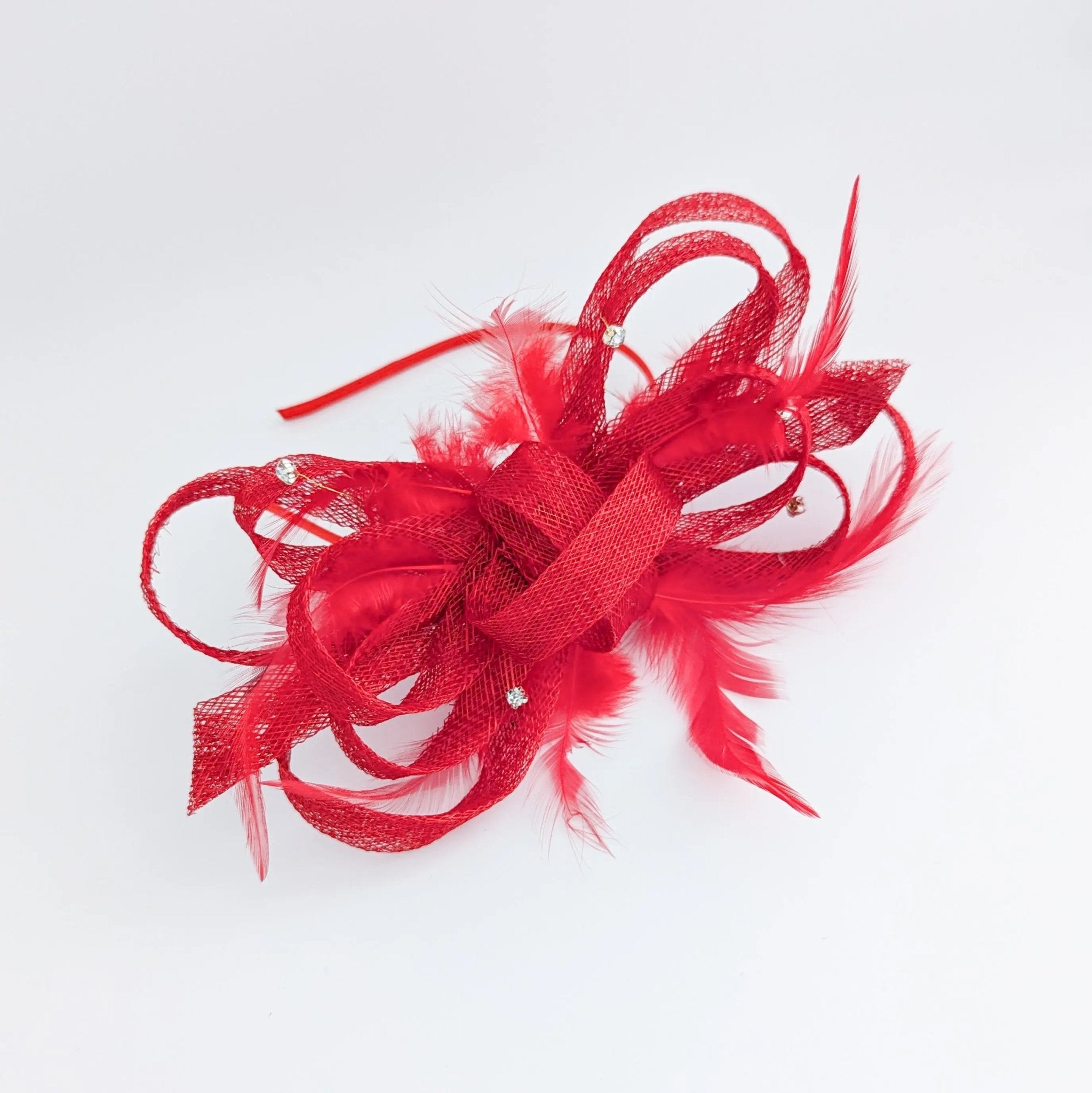 Red crystal feather fascinator hat - House of Hats