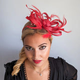 Red crystal feather fascinator hat - House of Hats