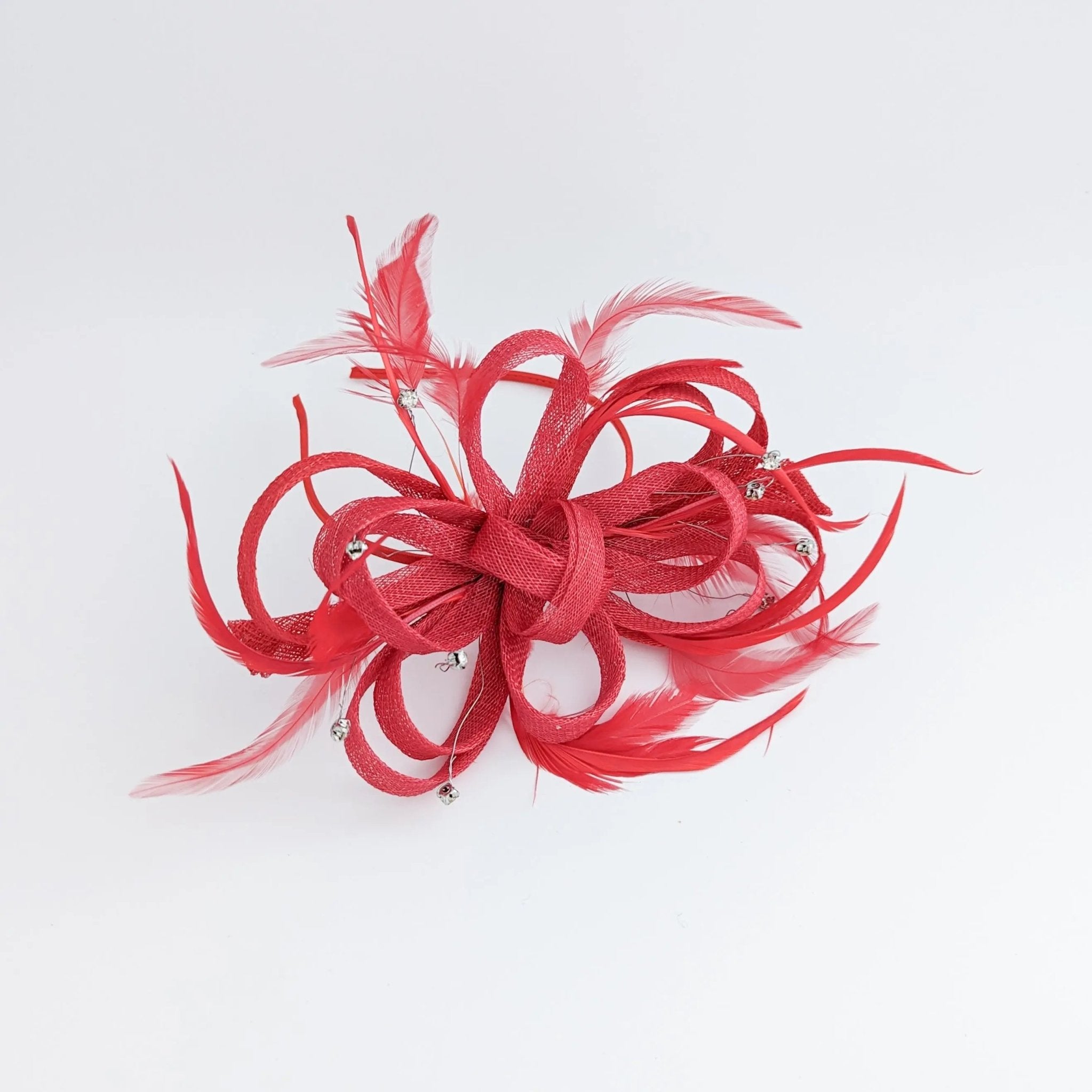 Red crystal feather fascinator hat - House of Hats