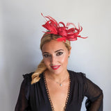 Red crystal feather fascinator hat - House of Hats