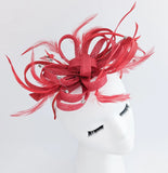 Red crystal feather fascinator hat - House of Hats