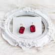Red crystal gold emerald cut drop earrings - House of Hats