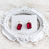 Red crystal gold emerald cut drop earrings - House of Hats