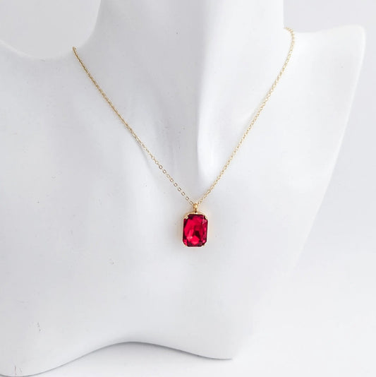 Red crystal gold emerald cut necklace - House of Hats