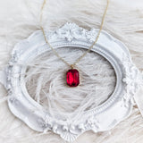 Red crystal gold emerald cut necklace - House of Hats